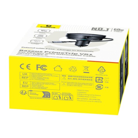 
USB-A USB-C automobilinis įkroviklis su ištraukiamu USB-C laidu, 60 W – juodas
