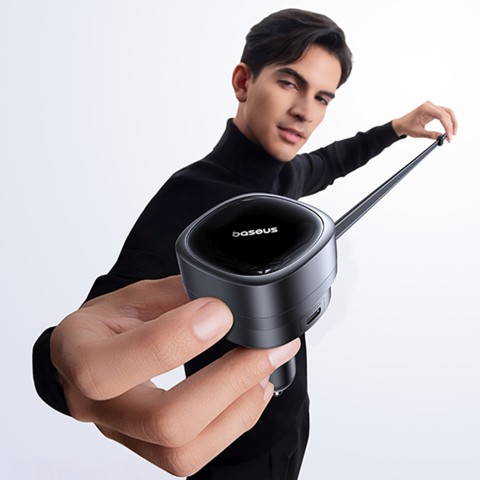 
USB-A USB-C automobilinis įkroviklis su ištraukiamu USB-C laidu, 60 W – juodas
