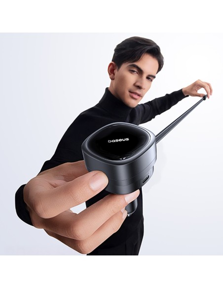 
USB-A USB-C automobilinis įkroviklis su ištraukiamu USB-C laidu, 60 W – juodas
