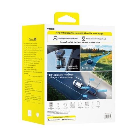 
„PrimeTrip VD1“ 2K+1080p automobilio vaizdo registratorius – juodas
