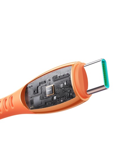 
„Vibrant“ serijos 3A USB-A - USB-C laidas 1,2 m - oranžinis

