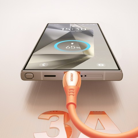 
„Vibrant“ serijos 3A USB-A - USB-C laidas 1,2 m - oranžinis
