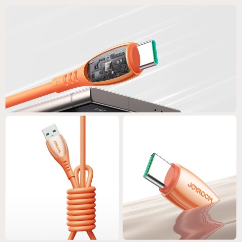 
„Vibrant“ serijos 3A USB-A - USB-C laidas 1,2 m - oranžinis
