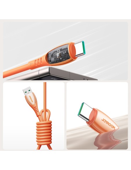 
„Vibrant“ serijos 3A USB-A - USB-C laidas 1,2 m - oranžinis
