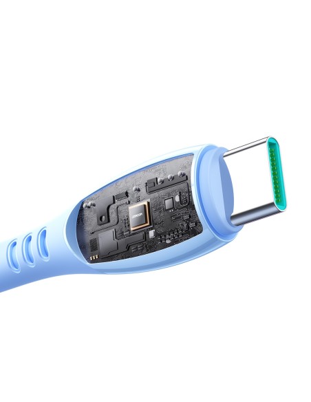 
„Vibrant“ serijos 3A USB-A - USB-C laidas 1,2 m - mėlynas
