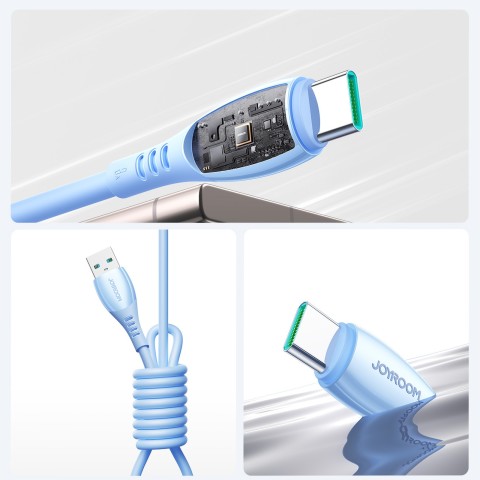 
„Vibrant“ serijos 3A USB-A - USB-C laidas 1,2 m - mėlynas
