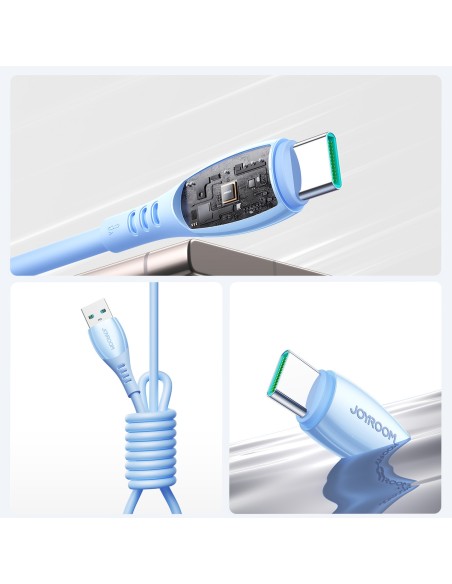 
„Vibrant“ serijos 3A USB-A - USB-C laidas 1,2 m - mėlynas
