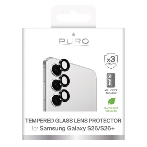 
Grūdintas stiklas „Samsung Galaxy S26/ S26 Plus“ galinei kamerai – su juodu rėmeliu
