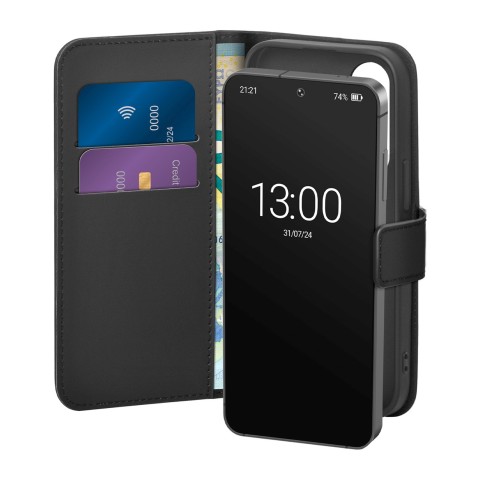 
„Samsung Galaxy S26“ piniginės dėklas, ekologiškos odos dėklas – juodas
