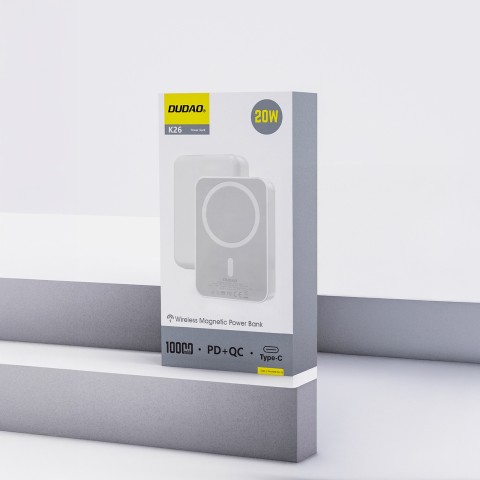 
Nešiojamoji baterija K26 10000mAh 20W USB-A USB-C MagSafe – balta
