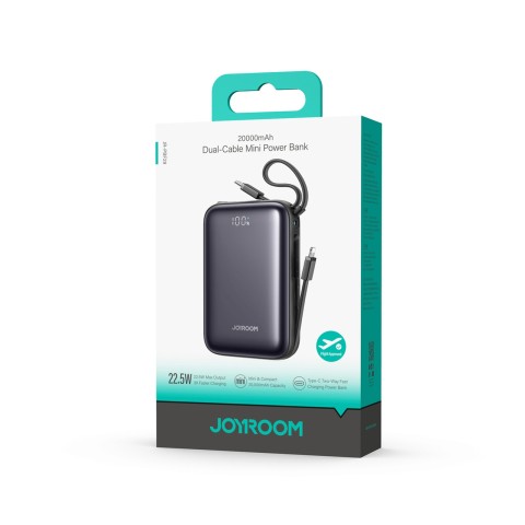 
20000mAh 22,5W USB-C nešiojama baterija su dvigubu laidu – juoda
