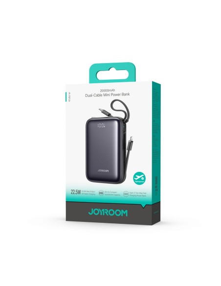 
20000mAh 22,5W USB-C nešiojama baterija su dvigubu laidu – juoda
