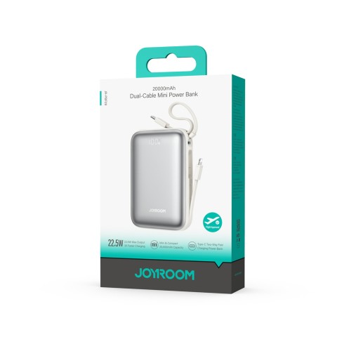 
20000mAh 22,5W USB-C nešiojama baterija su dvigubu laidu – balta
