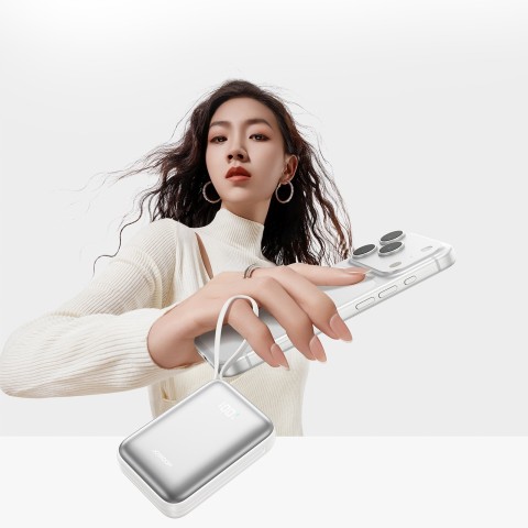 
20000mAh 22,5W USB-C nešiojama baterija su dvigubu laidu – balta
