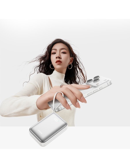 
20000mAh 22,5W USB-C nešiojama baterija su dvigubu laidu – balta
