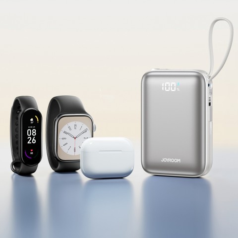 
20000mAh 22,5W USB-C nešiojama baterija su dvigubu laidu – balta
