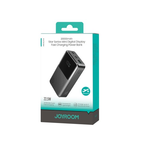 
20000mAh 22.5W USB-A USB-C su ekranu JR-QP192 Mini - juodas
