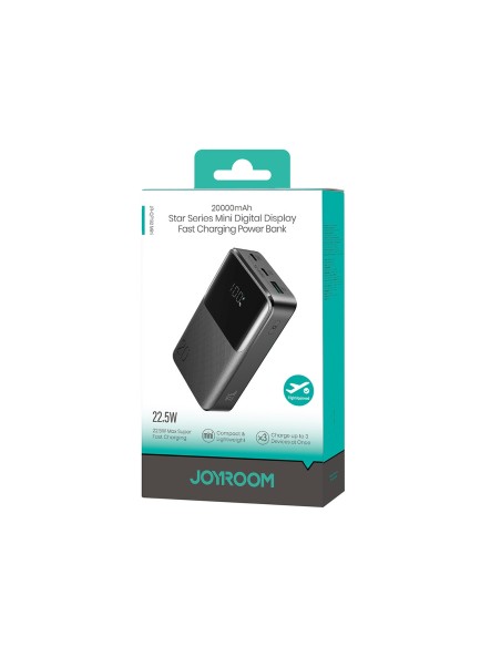 
20000mAh 22.5W USB-A USB-C su ekranu JR-QP192 Mini - juodas
