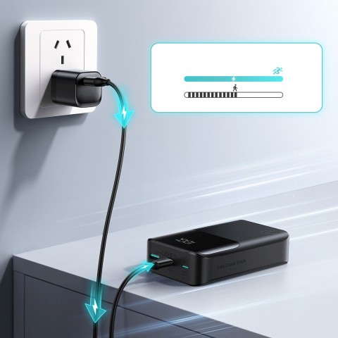 
20000mAh 22.5W USB-A USB-C su ekranu JR-QP192 Mini - juodas
