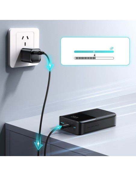 
20000mAh 22.5W USB-A USB-C su ekranu JR-QP192 Mini - juodas

