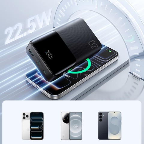 
20000mAh 22.5W USB-A USB-C su ekranu JR-QP192 Mini - juodas
