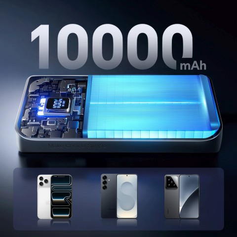 
Išorinė baterija 10000mAh 22.5W USB-A USB-C su ekranu JR-QP191 Mini - juoda
