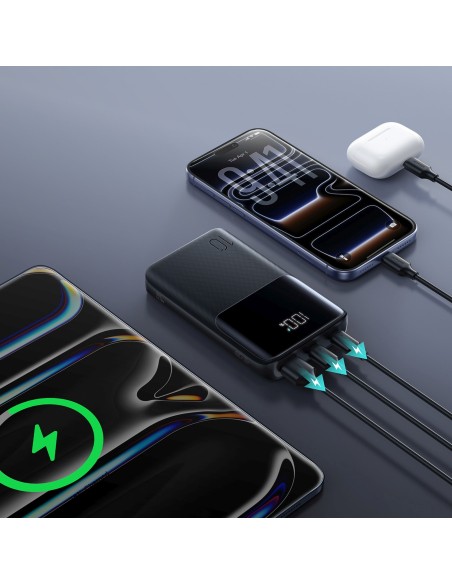 
Išorinė baterija 10000mAh 22.5W USB-A USB-C su ekranu JR-QP191 Mini - juoda
