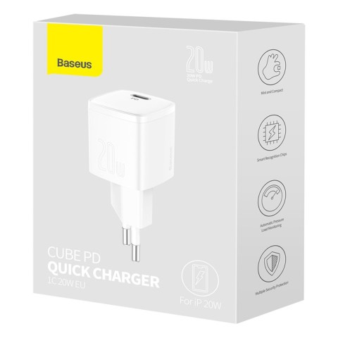 
USB-C PD Cube 20W sieninis įkroviklis – baltas

