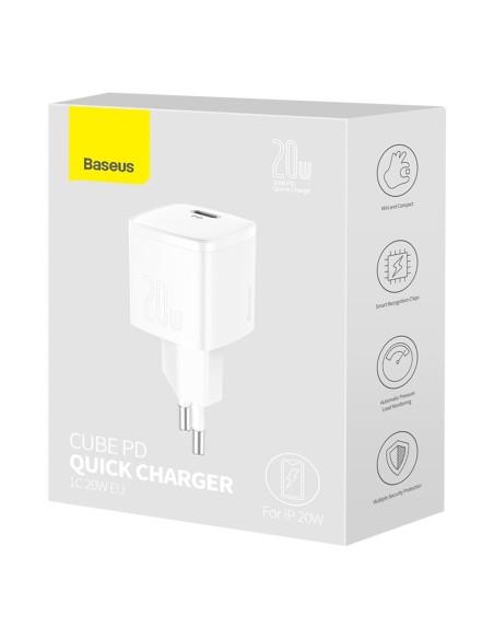 
USB-C PD Cube 20W sieninis įkroviklis – baltas
