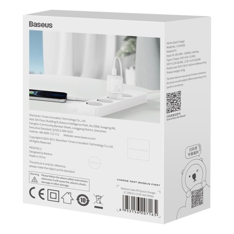 
USB-C PD Cube 20W sieninis įkroviklis – baltas
