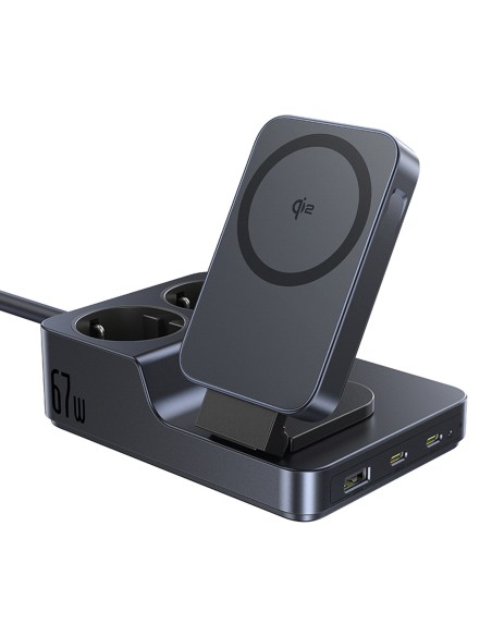 
6 viename belaidė įkrovimo stotelė USB-A USB-C 2x AC lizdai 67W - juoda
