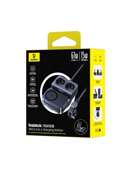 
6 viename belaidė įkrovimo stotelė USB-A USB-C 2x AC lizdai 67W - juoda
