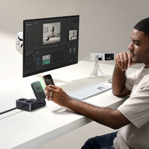 
6 viename belaidė įkrovimo stotelė USB-A USB-C 2x AC lizdai 67W - juoda
