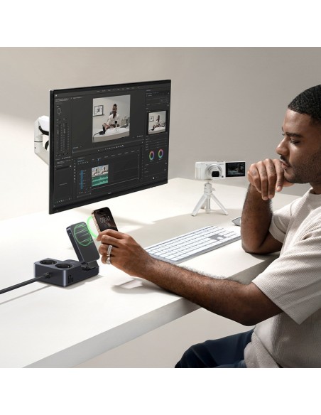 
6 viename belaidė įkrovimo stotelė USB-A USB-C 2x AC lizdai 67W - juoda

