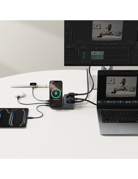 
6 viename belaidė įkrovimo stotelė USB-A USB-C 2x AC lizdai 67W - juoda
