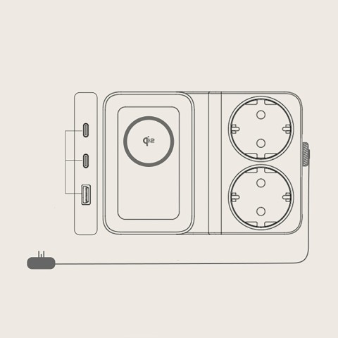 
6 viename belaidė įkrovimo stotelė USB-A USB-C 2x AC lizdai 67W - juoda
