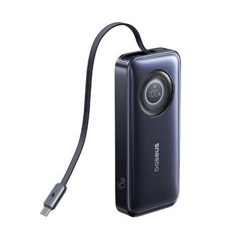
„EnerCore CR11“ 10000mAh 45W USB-C išorinė baterija su ištraukiamu USB-C laidu – juoda
