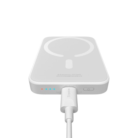
„Airpow“ 6000mAh 20W magnetinė išorinė baterija su „Baseus Simple USB-C“ laidu - USB-C 30 cm - balta
