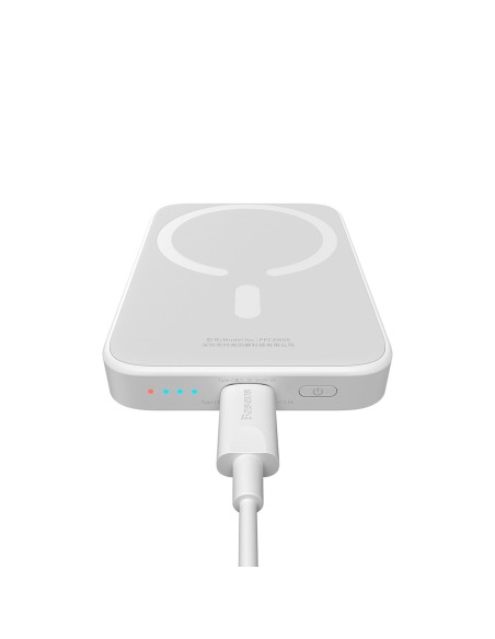 
„Airpow“ 6000mAh 20W magnetinė išorinė baterija su „Baseus Simple USB-C“ laidu - USB-C 30 cm - balta
