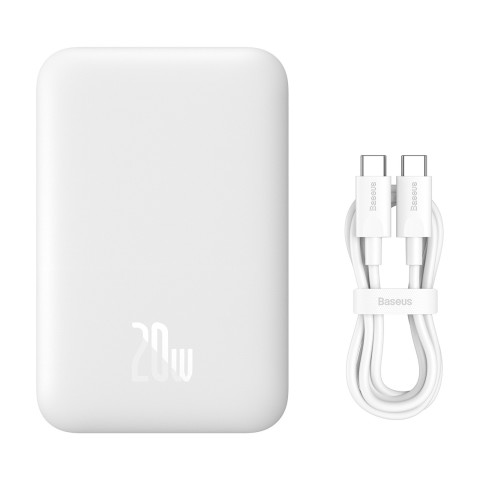 
„Airpow“ 6000mAh 20W magnetinė išorinė baterija su „Baseus Simple USB-C“ laidu - USB-C 30 cm - balta
