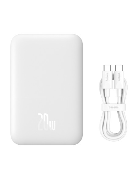 
„Airpow“ 6000mAh 20W magnetinė išorinė baterija su „Baseus Simple USB-C“ laidu - USB-C 30 cm - balta
