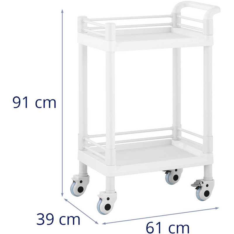 Kosmetinių procedūrų laboratorinis vežimėlis su 2 lentynomis 61 x 39 x 91 cm