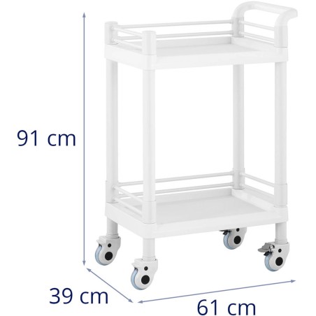 Kosmetinių procedūrų laboratorinis vežimėlis su 2 lentynomis 61 x 39 x 91 cm