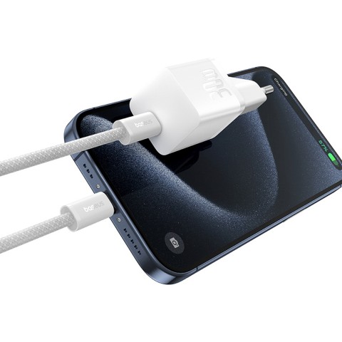 
USB-C GaN5 30W sieninis įkroviklis su 100W 1m USB-C laidu – baltas
