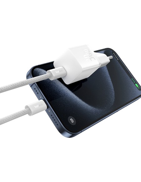 
USB-C GaN5 30W sieninis įkroviklis su 100W 1m USB-C laidu – baltas
