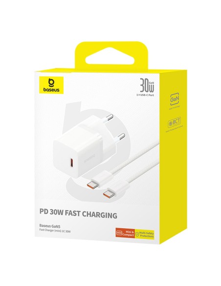 
USB-C GaN5 30W sieninis įkroviklis su 100W 1m USB-C laidu – baltas
