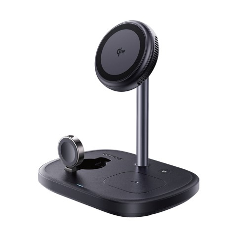 
3 viename indukcinis įkroviklis išmaniajam telefonui, laikrodžiui, ausinėms su vėsinimu ir USB-C laidu, 45 W - juodas
