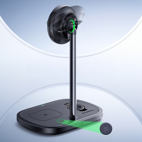 
3 viename indukcinis įkroviklis išmaniajam telefonui, laikrodžiui, ausinėms su vėsinimu ir USB-C laidu, 45 W - juodas
