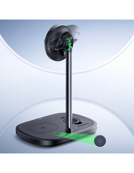 
3 viename indukcinis įkroviklis išmaniajam telefonui, laikrodžiui, ausinėms su vėsinimu ir USB-C laidu, 45 W - juodas
