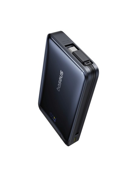 
10000 mAh magnetinė išorinė baterija su stovu ir integruotu USB-C Qi2 MagSafe 30W laidu – juoda
